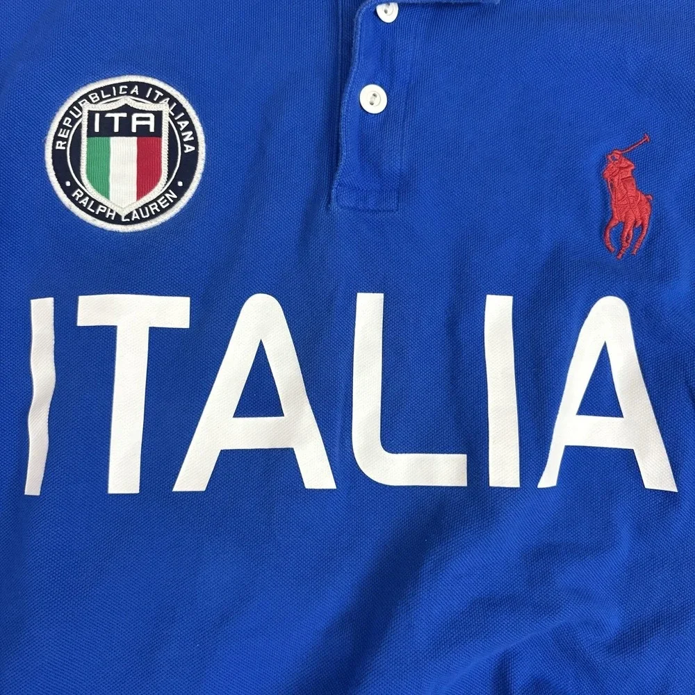 Polo Ralph Lauren Crest Polo Shirt Italy Mens 2XL Blue Custom Fit